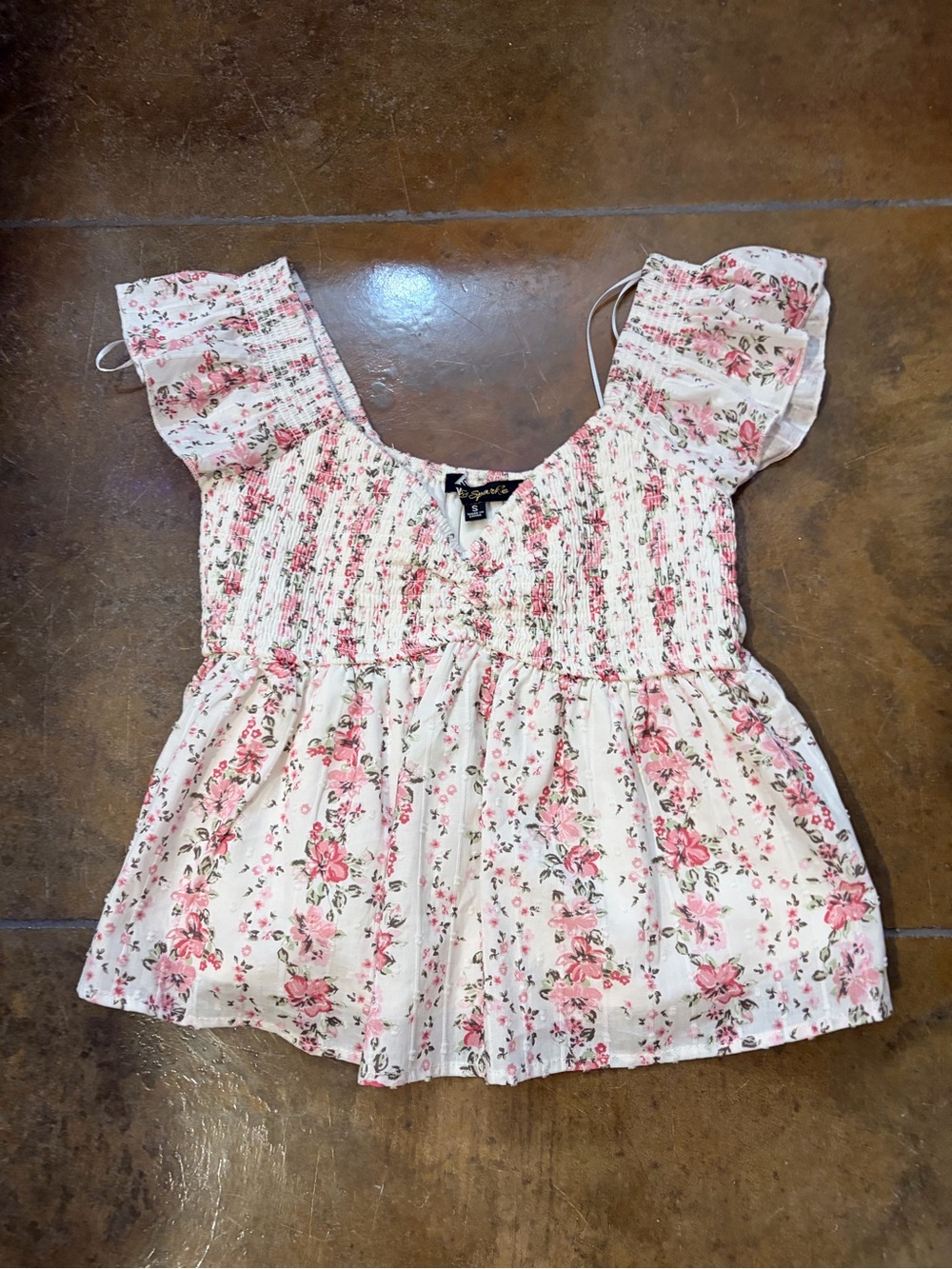 Smocked Floral Peplum Blouse - Pink Floral